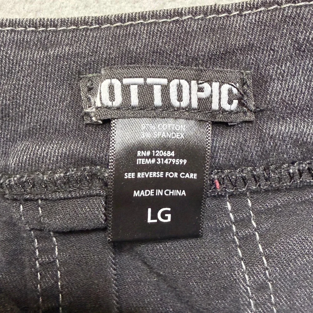 Hot Topic Mini Skirt Womens LG Black Denim Belted Pleated Y2K Contrast Stitch